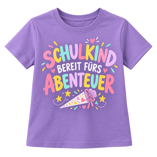 Kinder-T-Shirt – Schulkind, bereit fürs Abenteuer – Lila
