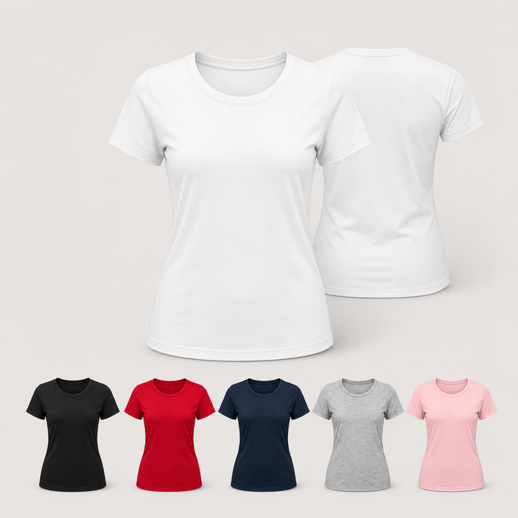 Damen T-Shirt personalisieren – Vorder- und Rückseite, sechs Farben