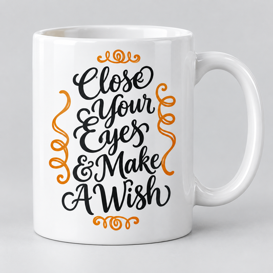 Keramiktasse – Close Your Eyes & Make A Wish – Produktvisualisierung