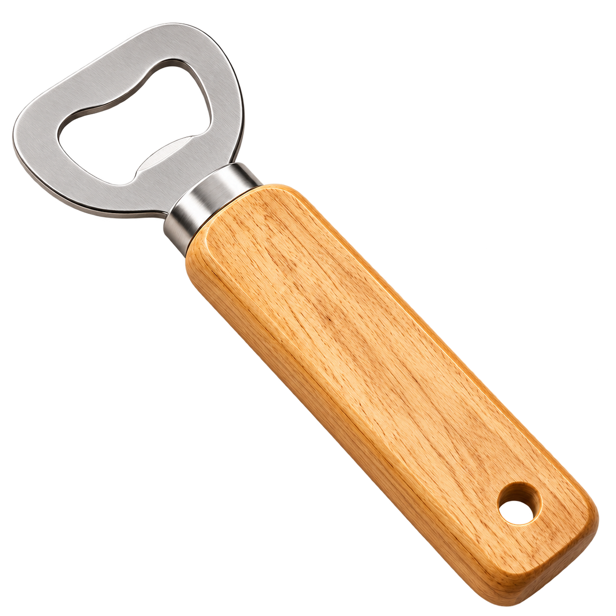 Flaschenöffner mit Holzgriff und Gravur – Blanko ohne Logo und Motiv, transparenter Hintergrund – Produktvisualisierung
