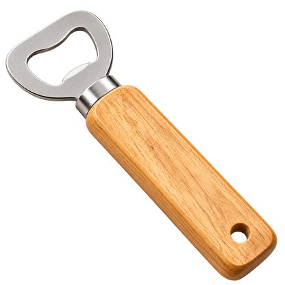 Flaschenöffner mit Holzgriff und Gravur – Blanko ohne Logo und Motiv, transparenter Hintergrund – Produktvisualisierung
