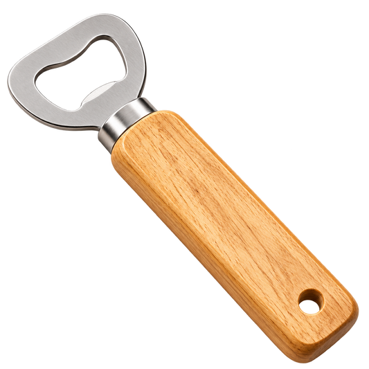 Flaschenöffner mit Holzgriff und Gravur – Blanko ohne Logo und Motiv, transparenter Hintergrund – Produktvisualisierung