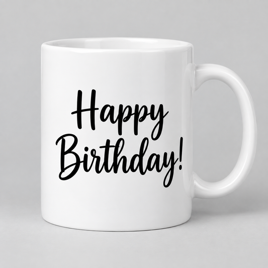 Keramiktasse – Geburtstag Schriftmotiv – Englisch – ohne Blumen, Produktvisualisierung