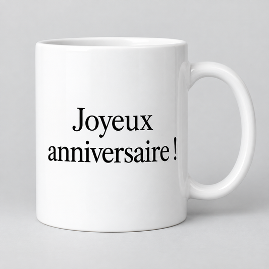 Keramiktasse – Geburtstag Schriftmotiv – Französisch – ohne Blumen, Produktvisualisierung