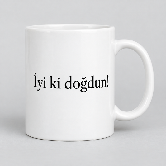 Keramiktasse – Geburtstag Schriftmotiv – Türkisch – ohne Blumen, Produktvisualisierung