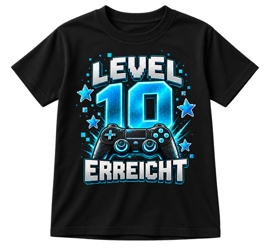 Geburtstags-T-Shirt 10 Jahre – LEVEL 10 ERREICHT – Schwarz
