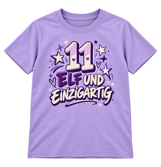Geburtstags-T-Shirt 11 Jahre – ELF UND EINZIGARTIG – Lila