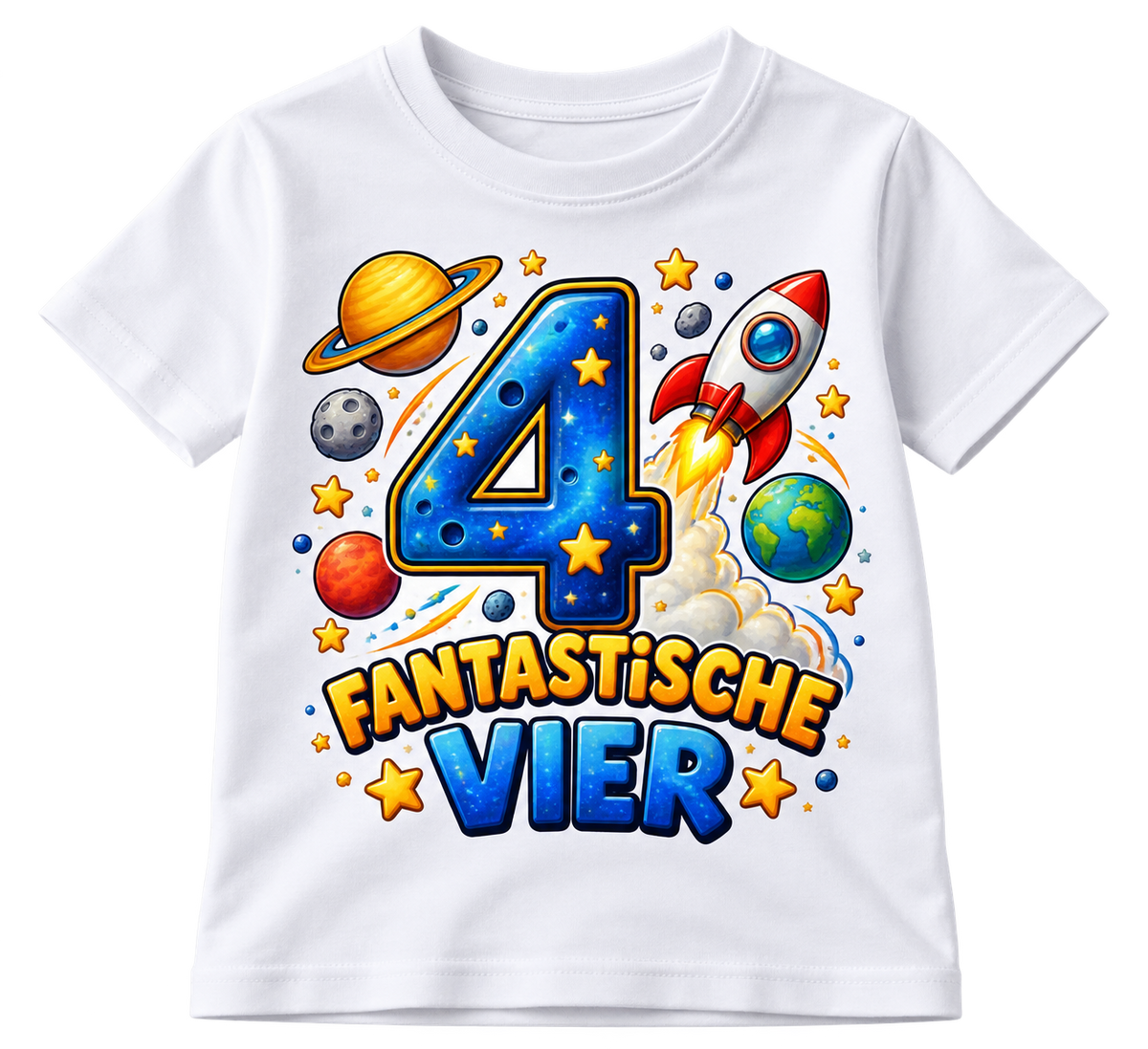 Geburtstags-T-Shirt 4 Jahre – FANTASTISCHE VIER – Weiß