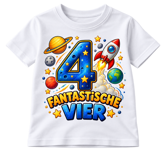 Geburtstags-T-Shirt 4 Jahre – FANTASTISCHE VIER – Weiß