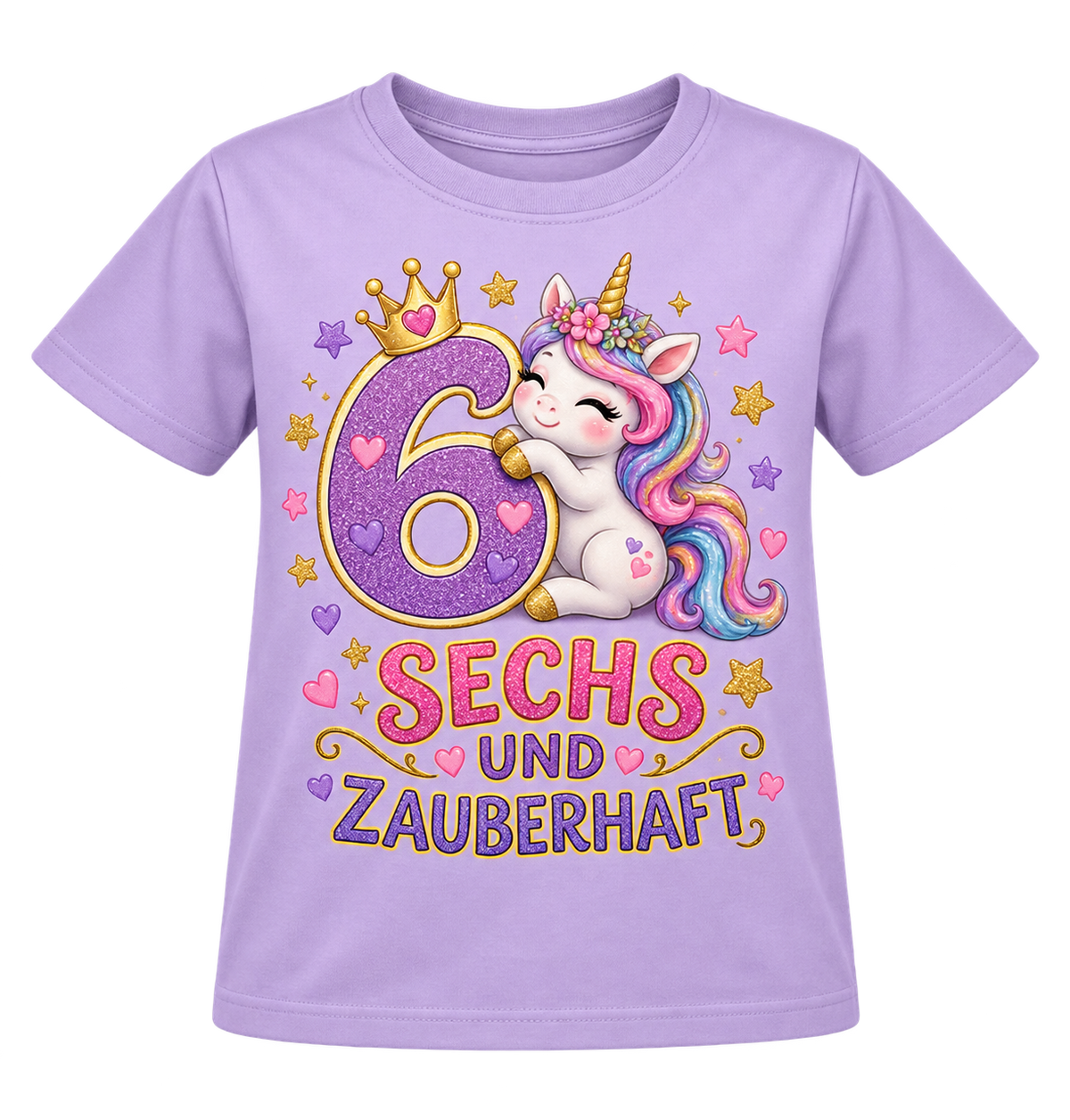 Geburtstags-T-Shirt 6 Jahre – SECHS UND ZAUBERHAFT – Lila