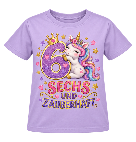 Geburtstags-T-Shirt 6 Jahre – SECHS UND ZAUBERHAFT – Lila