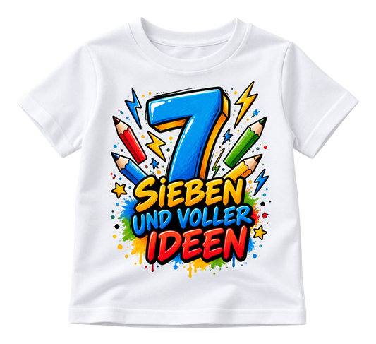 Geburtstags-T-Shirt 7 Jahre – SIEBEN UND VOLLER IDEEN – Weiß