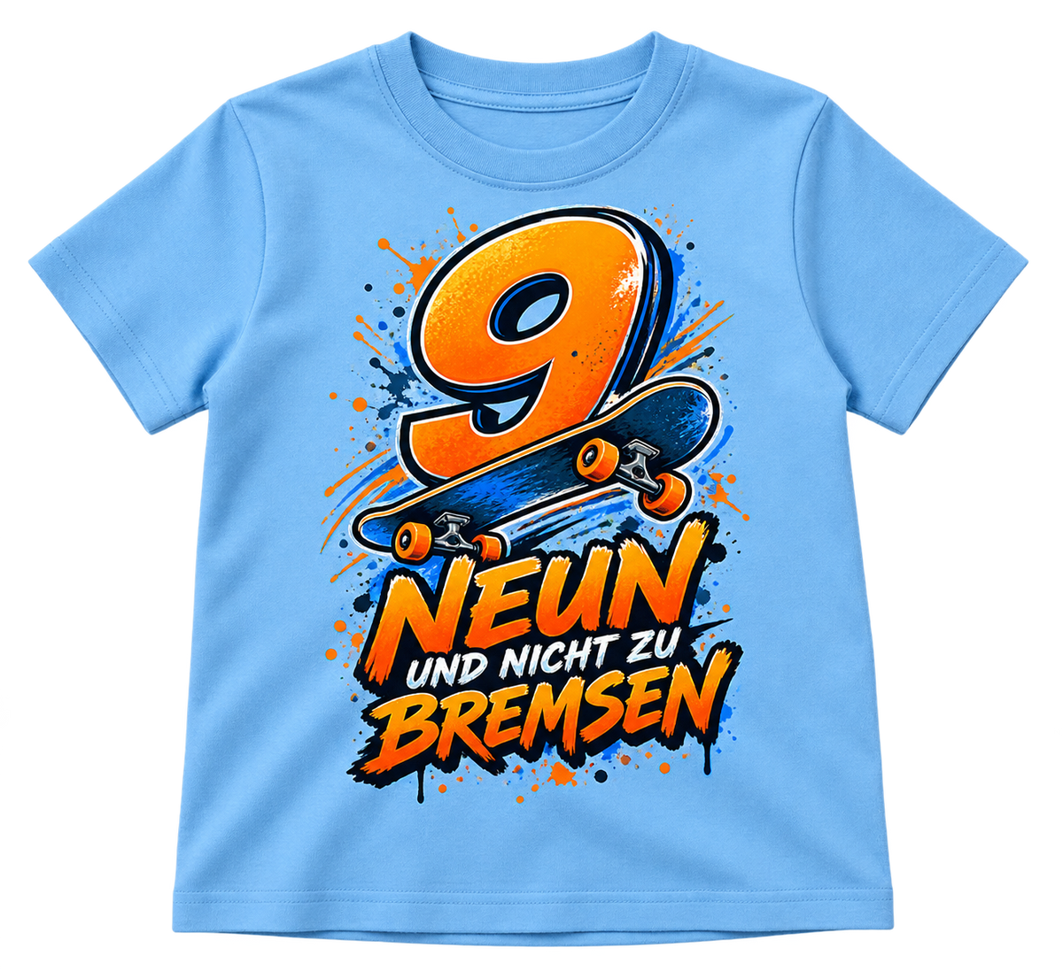 Geburtstags-T-Shirt 9 Jahre – NEUN UND NICHT ZU BREMSEN – Hellblau