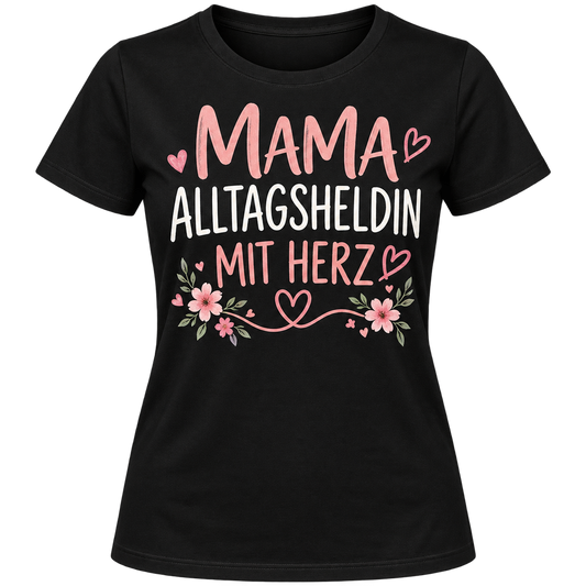 Damen-T-Shirt – Mama, Alltagsheldin mit Herz – Schwarz