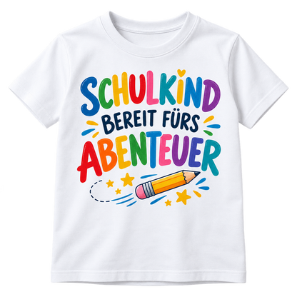 Kinder-T-Shirt – Schulkind, bereit fürs Abenteuer – Weiß