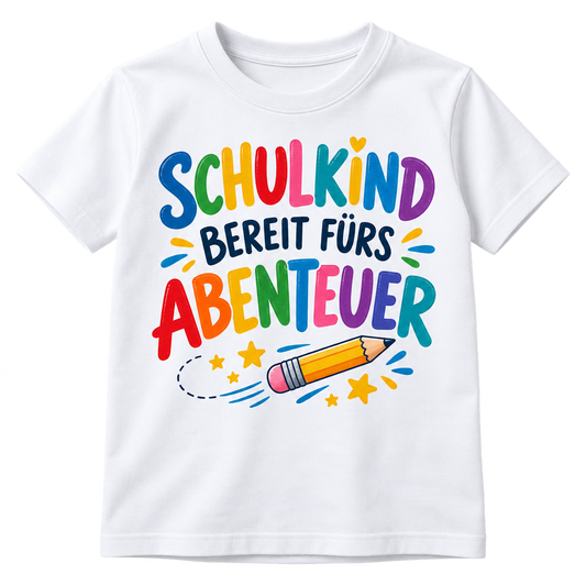 Kinder-T-Shirt – Schulkind, bereit fürs Abenteuer – Weiß