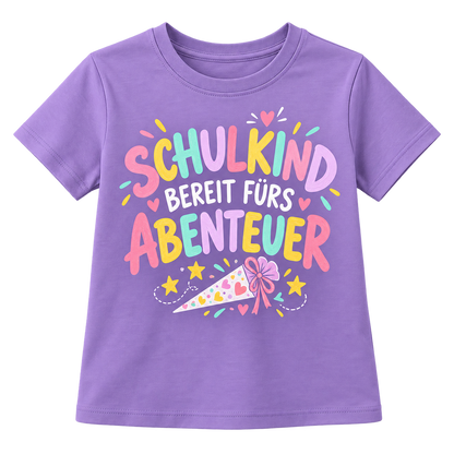 Kinder-T-Shirt – Schulkind, bereit fürs Abenteuer – Lila