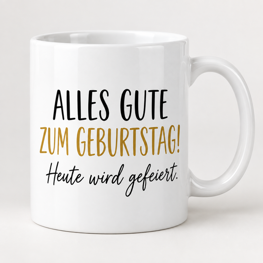Keramiktasse – Alles Gute zum Geburtstag – Schriftmotiv
