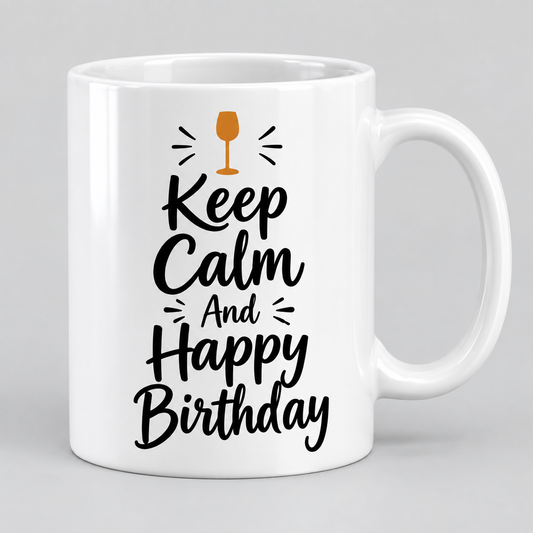 Keramiktasse – Keep Calm And Happy Birthday – Produktvisualisierung