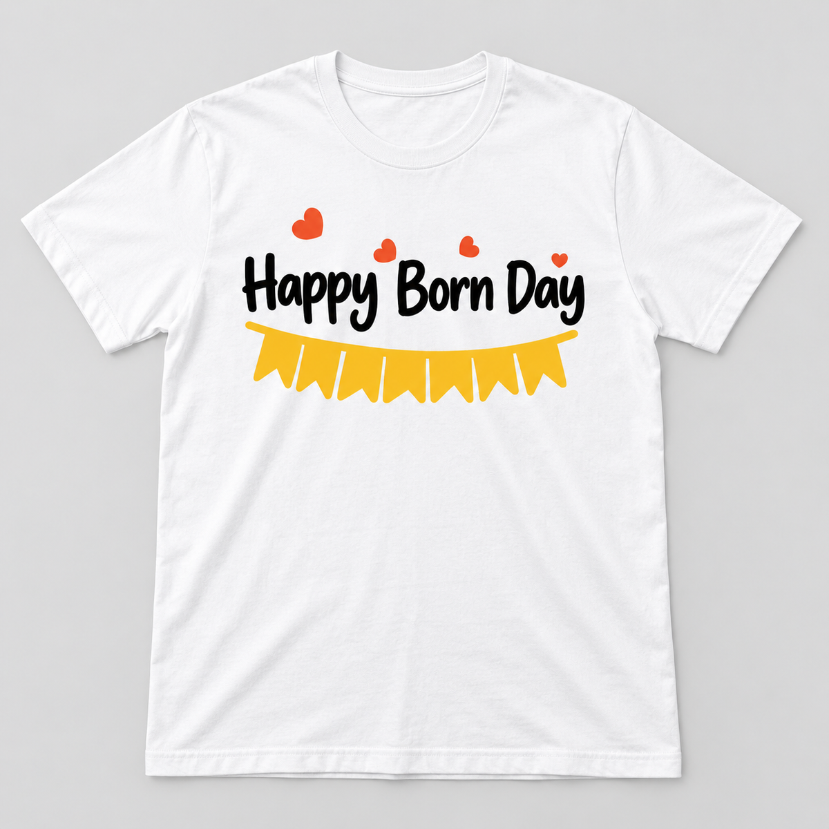 Unisex-T-Shirt – Happy Born Day – Weiß – Produktvisualisierung