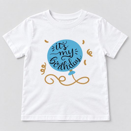 Kinder-T-Shirt – It's My Birthday – Weiß – Produktvisualisierung