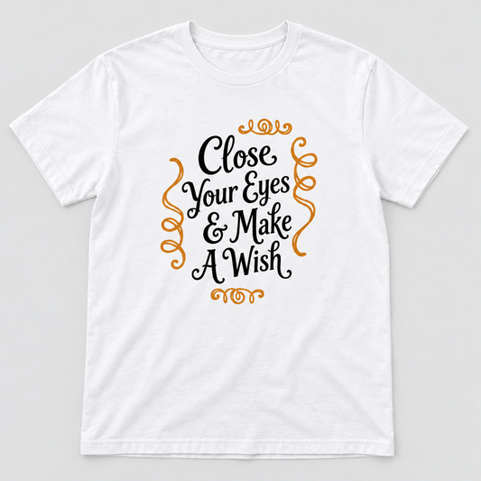 Unisex-T-Shirt – Close Your Eyes & Make A Wish – Weiß – Produktvisualisierung