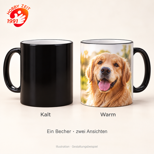 Zaubertasse mit Foto – 300 ml – illustrative Produktdarstellung mit Beispielpersonalisierung